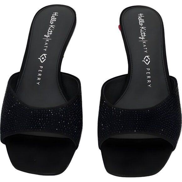 Hello Kitty x Katy Perry Rhinestone Heeled Slide Sandals Black Women 11M - Picture 5 of 6